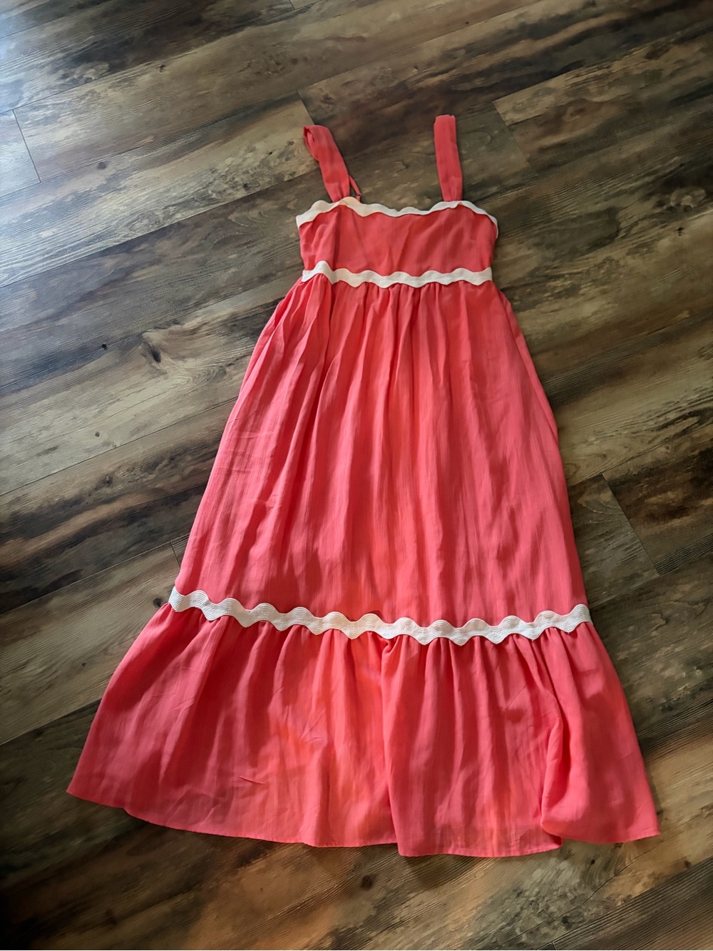 Blu Pepper Coral Maxi Dress with White Scalloped Trim